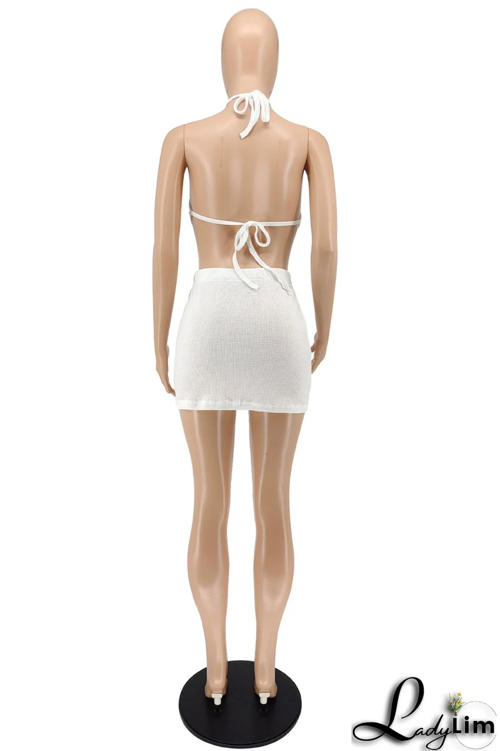 Pink Sexy Casual Solid Bandage Backless Halter Sleeveless Two Pieces