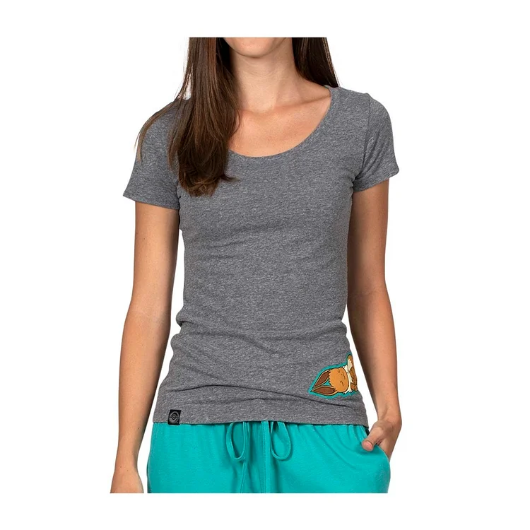 Sleeping Eevee Heather Gray Fitted Scoop Neck T-Shirt - Women