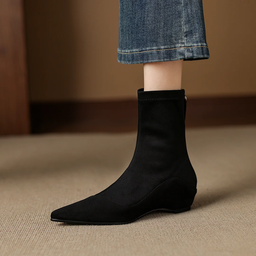 Breakj Breakj Velvet Zippered Elastic Boots Women's New Thin Boots In The Raised Short Boots