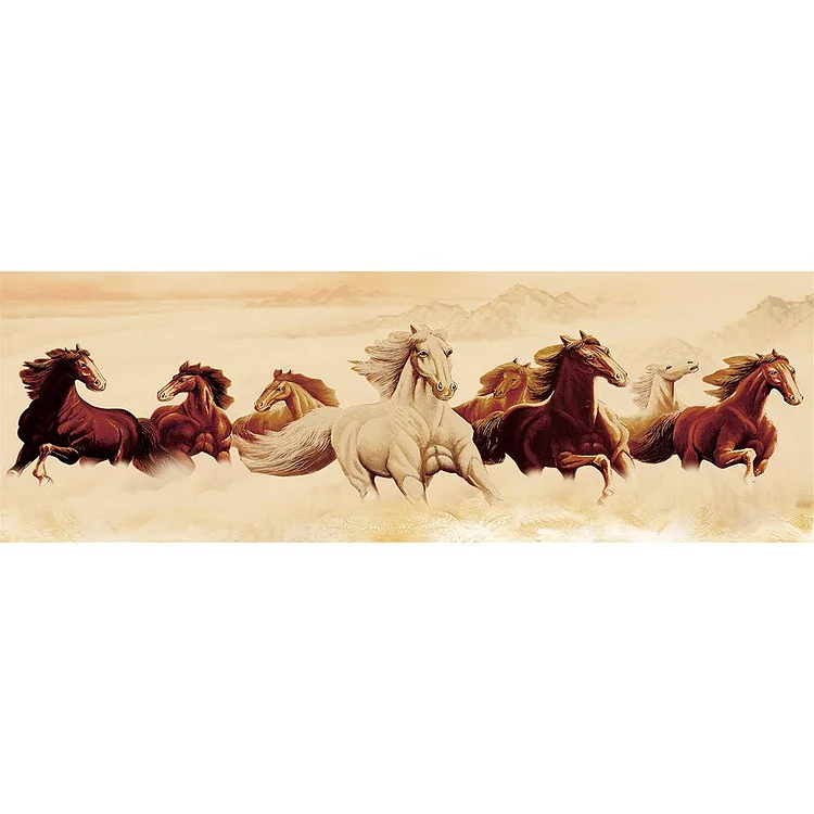 Running Horses Round Full Drill Diamond Painting 80X30CM(Canvas) gbfke