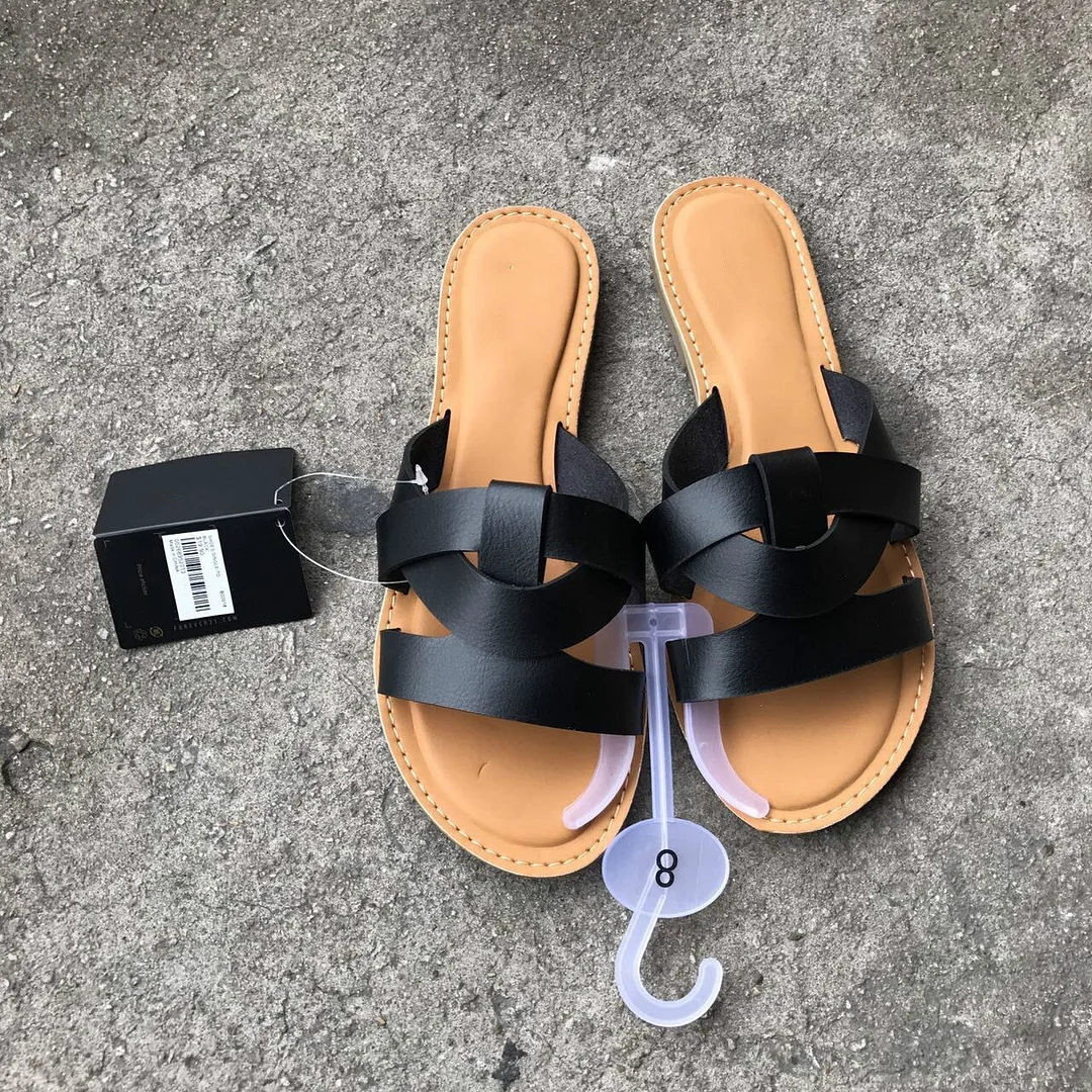 Qengg Leather Surround Flat with Open Toe Casual Slides Non-slip Women's Slippers Outside Beach Solid Color Cool Shoes for Summer