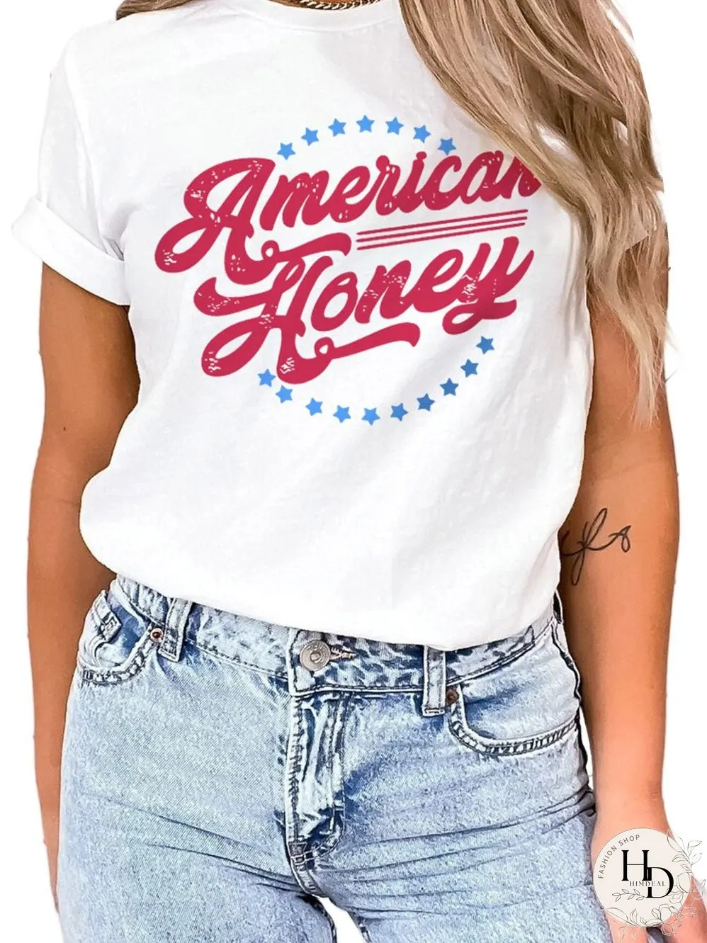 American Honey Flag Print Graphic Tee - White