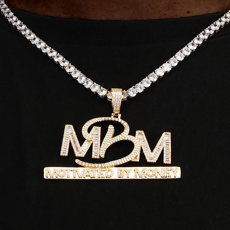 Bling Iced Out Motivated By Money MBM Letters Pendants Necklaces-VESSFUL