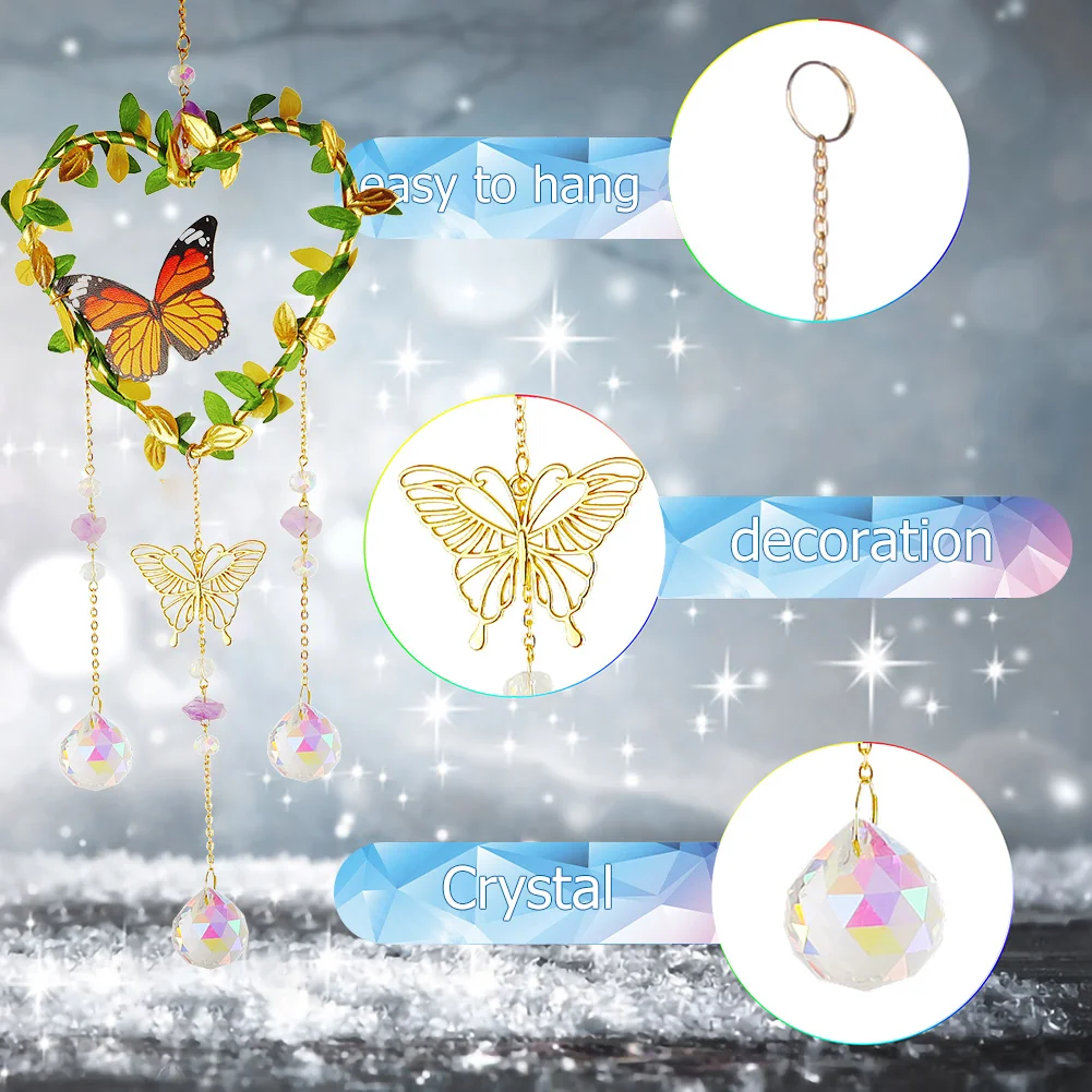 Crystal Wind Chime Prism Catchers Ornament Home Room Garden Decor (Heart)