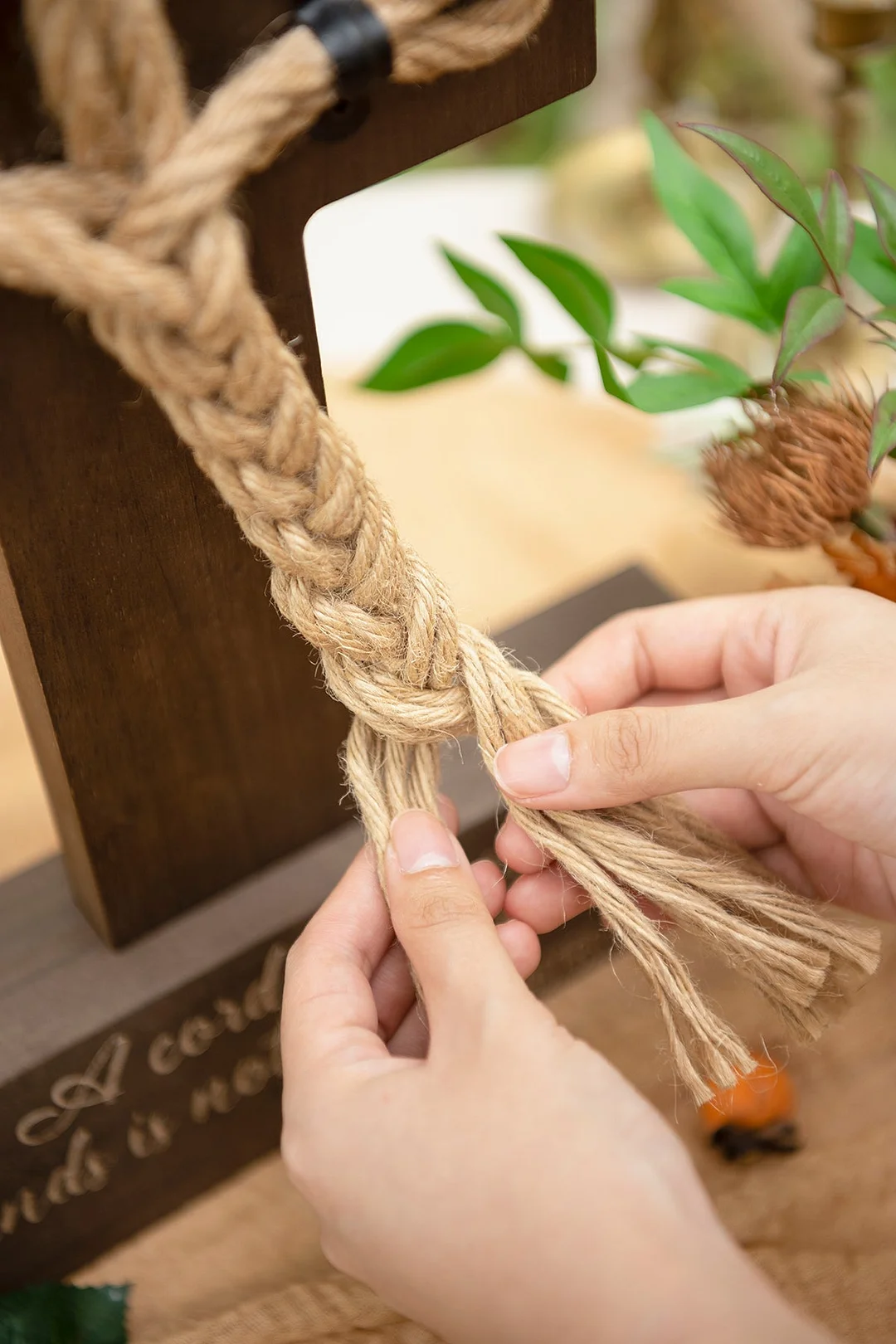 Wooden Cross Strand of Three Cords Wedding Sign - Bible Quote - Ecclesiastes 4:9-12