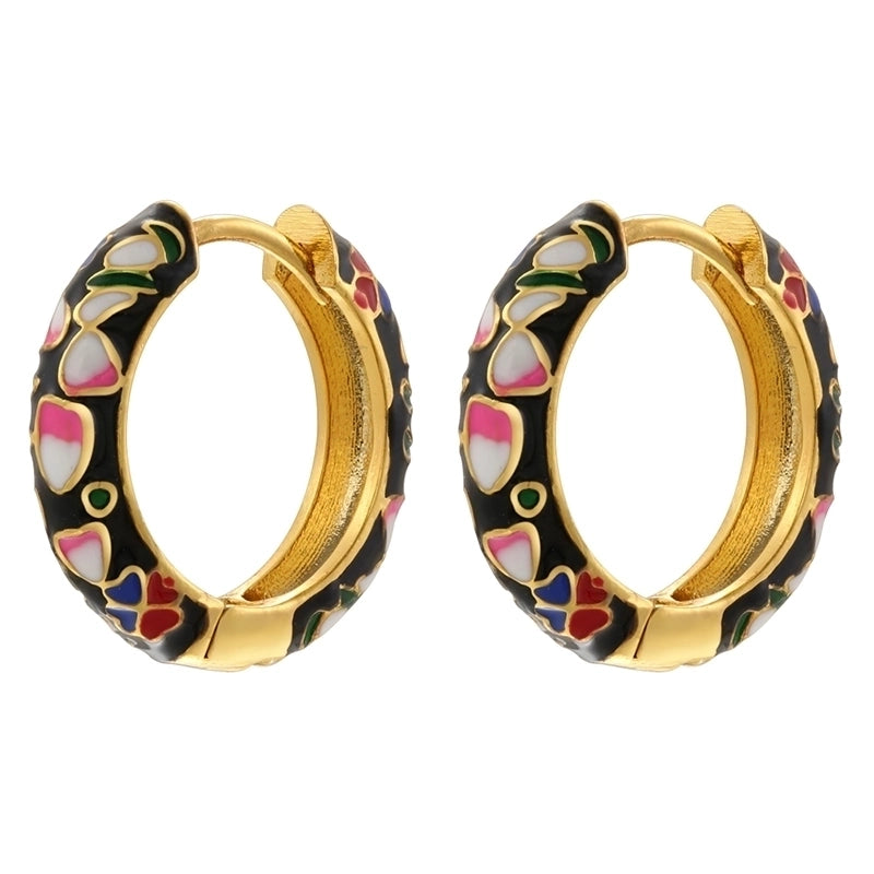 1 Pair Casual Hip-Hop Vacation Flower Petal Enamel Plating Copper 18K Gold Plated Hoop Earrings