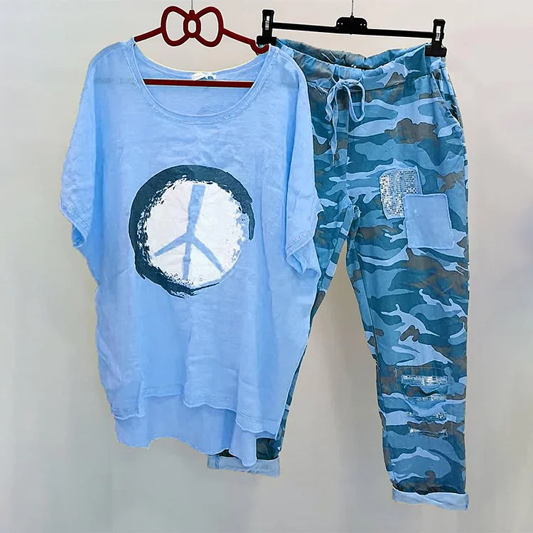 VChics Camouflage Women's Printed Casual Two Piece Set