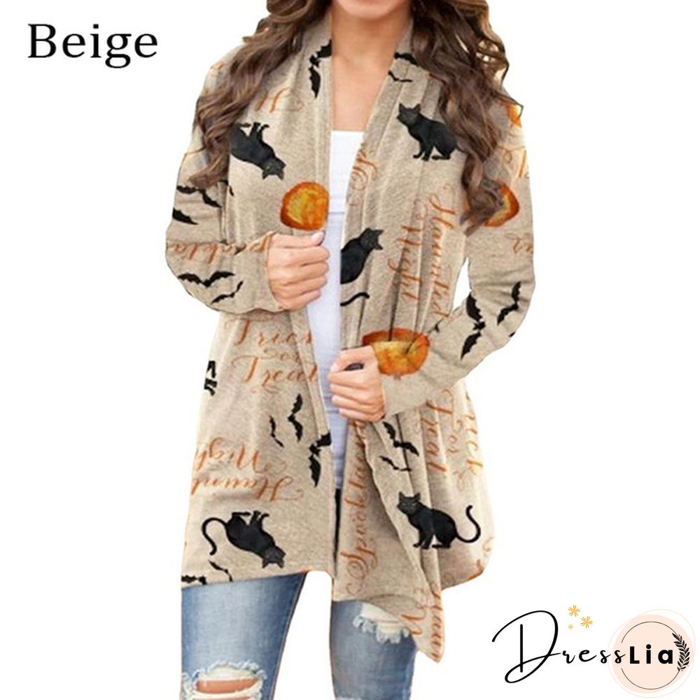 New trend Halloween women's coat digital printing loose long-sleeved sweater casual cardigan