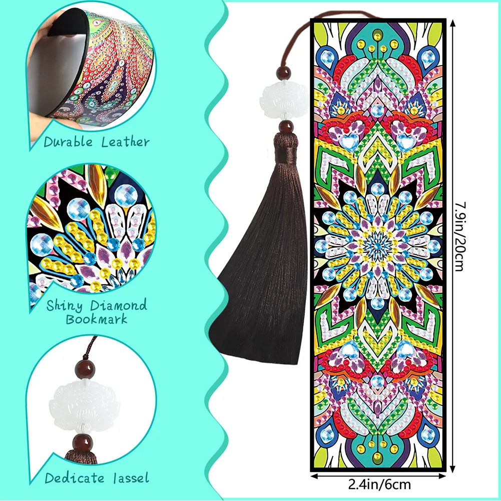 2pcs DIY Diamond Painting Leather Bookmark Mandala Tassel Crafts
