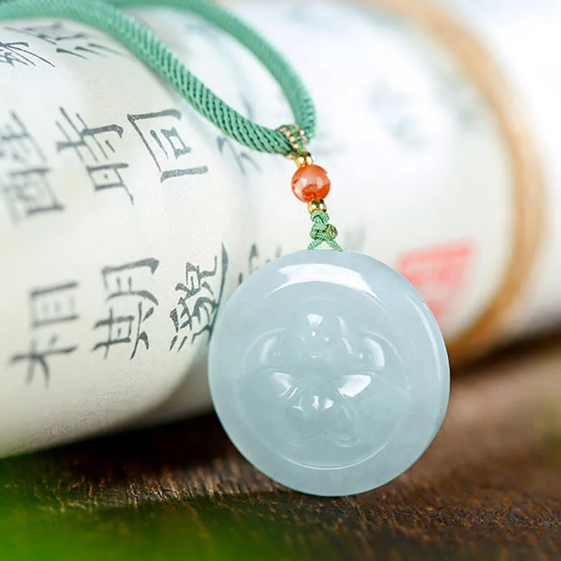 925 Sterling Silver Buddha Round Jade Prosperity Necklace Pendant