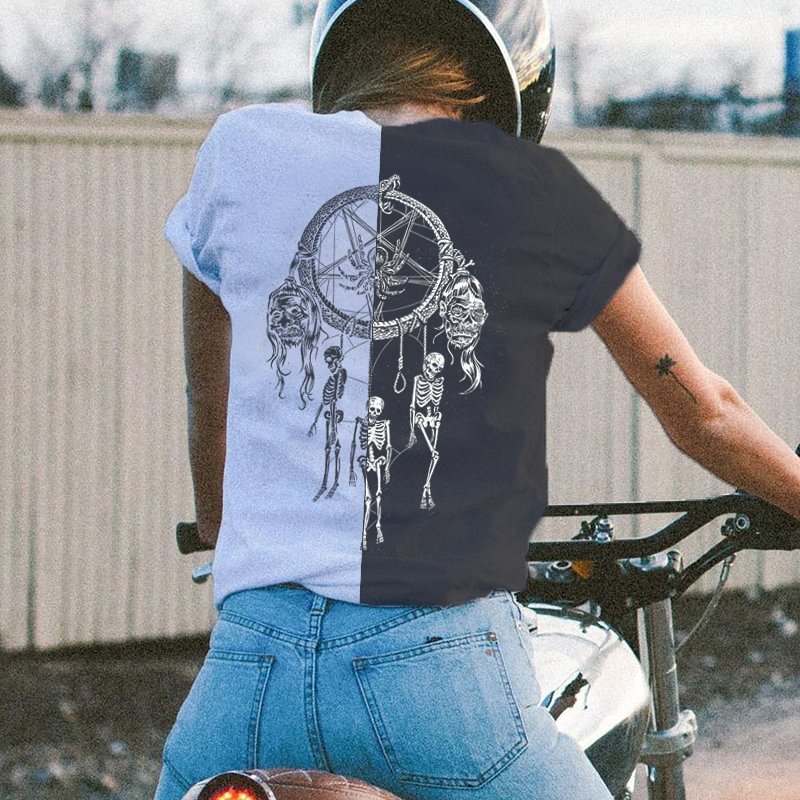 Skeleton Dream Catcher Printed Casual Women T-shirt