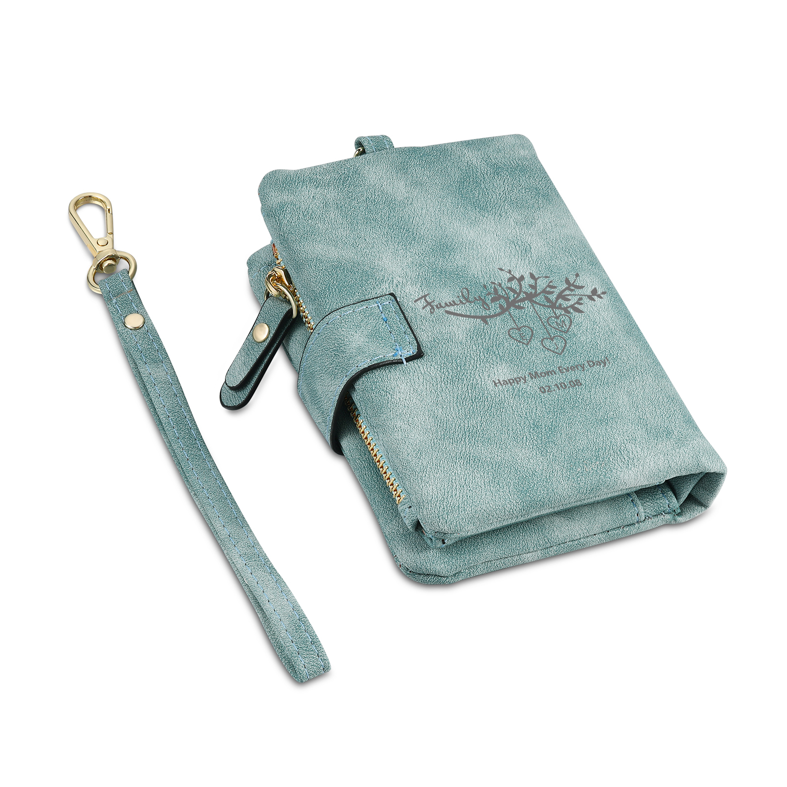 Portafoglio in PU pelle albero di vita con 4 letetre & 1 testo & 1 nome personalizzati per mamma/nonna