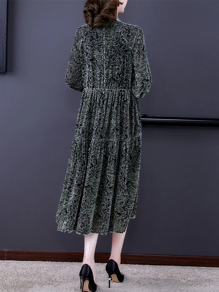 Fashion Round Neck Velvet Floral Dress