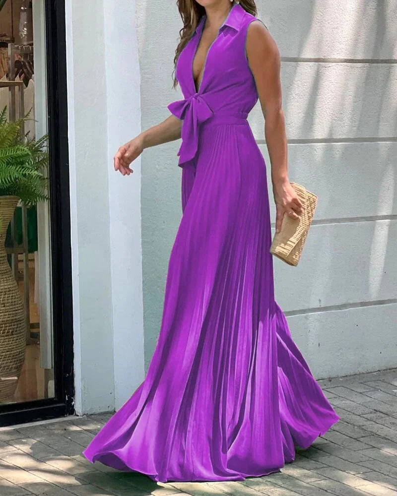 Pleated Fashion Outfits Solid V-Neck Sleeveless Jumpsuits Loose Wide Leg New Women's Casual Overalls Streetwear Print