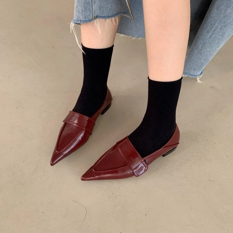 Yyvonne Spring And Autumn New Sharp Head Flat Single Shoes Two-Pin Flat With The British Academy Wind Casual Leather Shoes Women