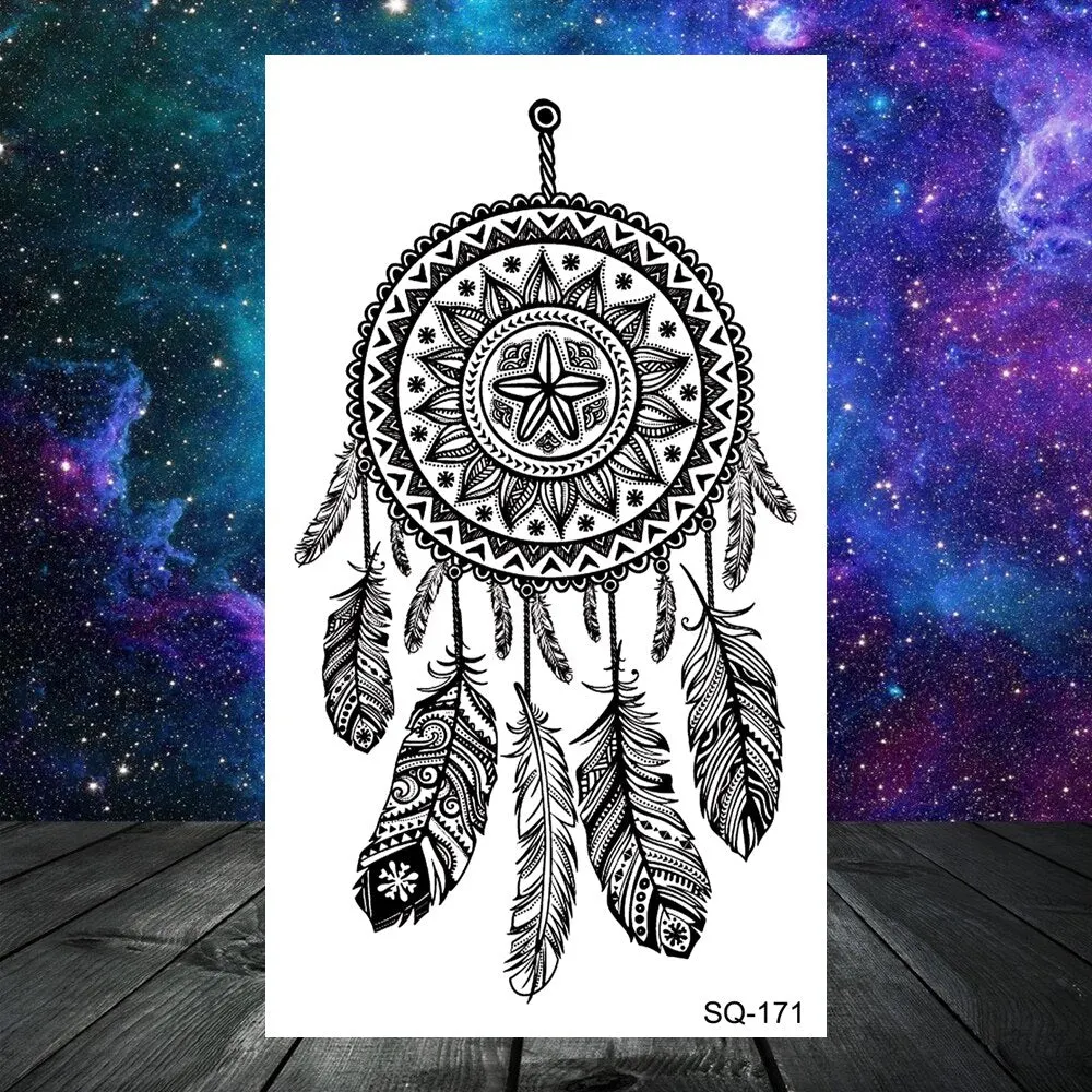 3D Black Whale Mandala Temporary Tattoos For Women Adult Men Rose Flower Mountain Geometry Fake Tattoo Kids Tatoo Paper