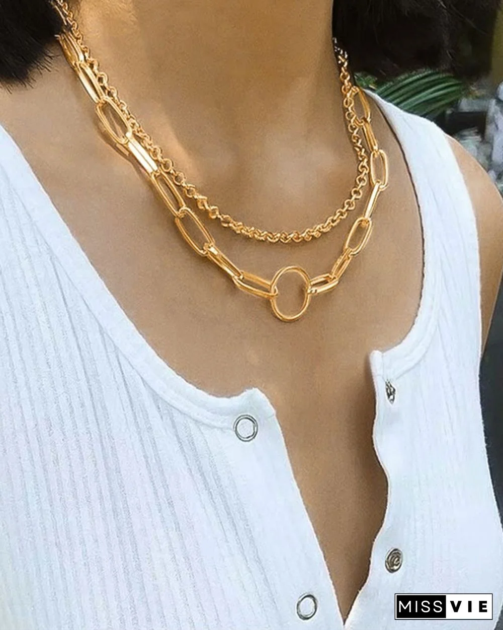 Retro Circle Chain 2PC-Layer Necklace Pendant