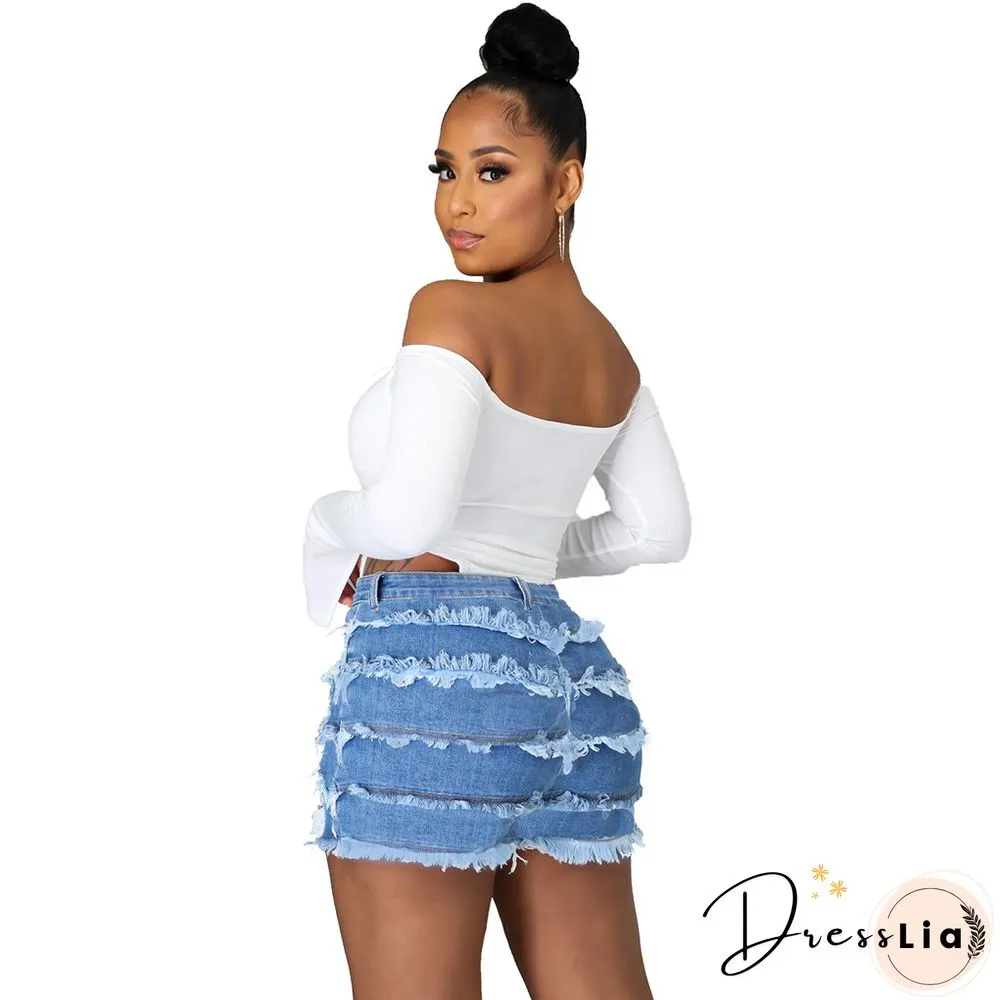 Summer Sexy Patchwork Women Ripped High Waist Holes Stretch Streetwear Plus Size Denim