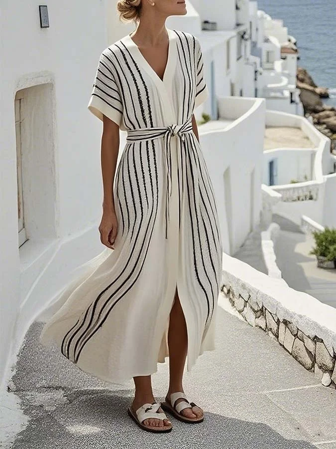 Women Summer Loose Striped Print Dress