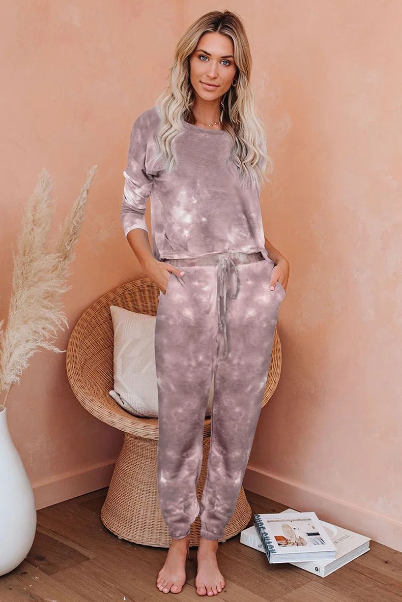 Tie-dye Printed Long-sleeved Trousers Split Casual Suit