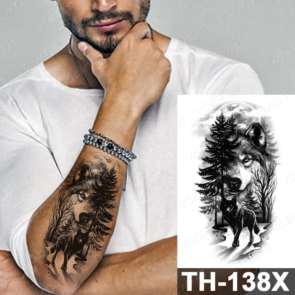 Forest Shadow Wolf Temporary Tattoo Sticker For Men Women Owl Lion Waterproof Fake Henna Tiger Animal Body Art Tatoo Decal