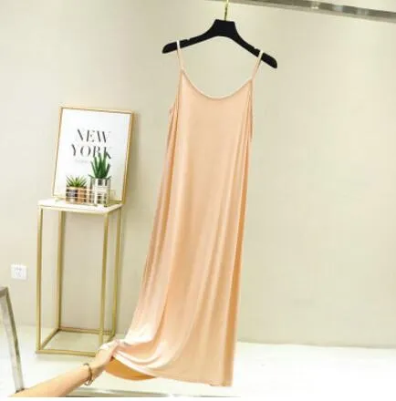Vintage Solid Spaghetti Dress Women 2021 Elegant O Neck Long Sexy Modal Dresses Summer Autumn Korean Lady sleeveless Vestidos