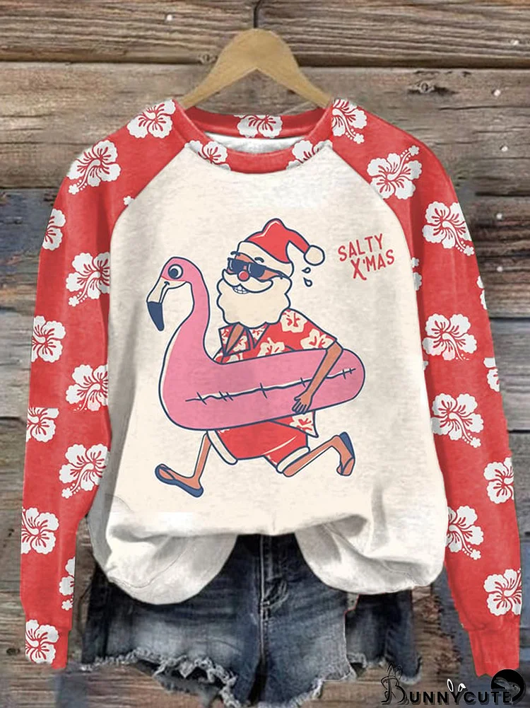 Women's Christmas Raglan Sleeve Contrast Color Sweatshirt
