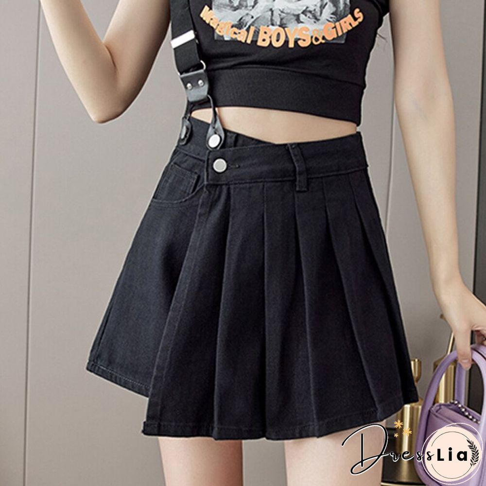 Summer Korean Fashion Design Shoulder Strap Pleated Skirt Women High Waist A Line Mini Skirts All Match Casual Skirts New