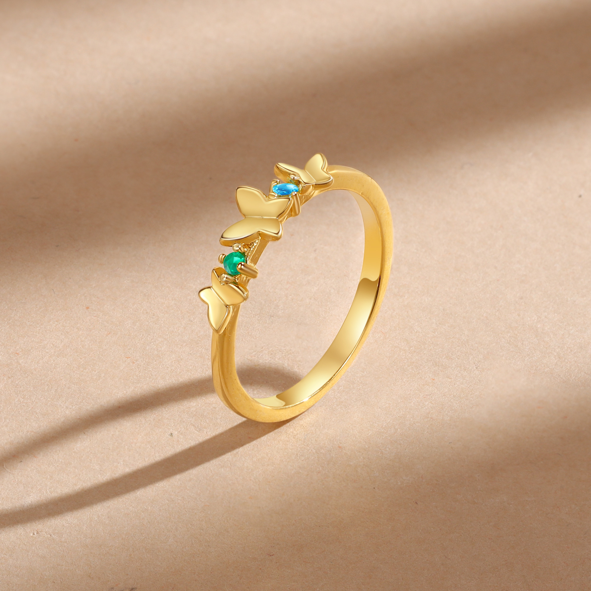 Personalised Butterfly Ring Custom 2 Birthstones Ring Birthday Gift for Her-Jessemade AU