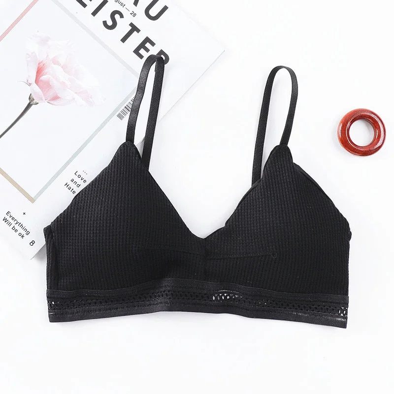 Sexy Cotton Hollow Out Bras For Women Underwear Solid Color Comfort Wireless Bra Lingerie Fashion Seamless Padded Bralette New