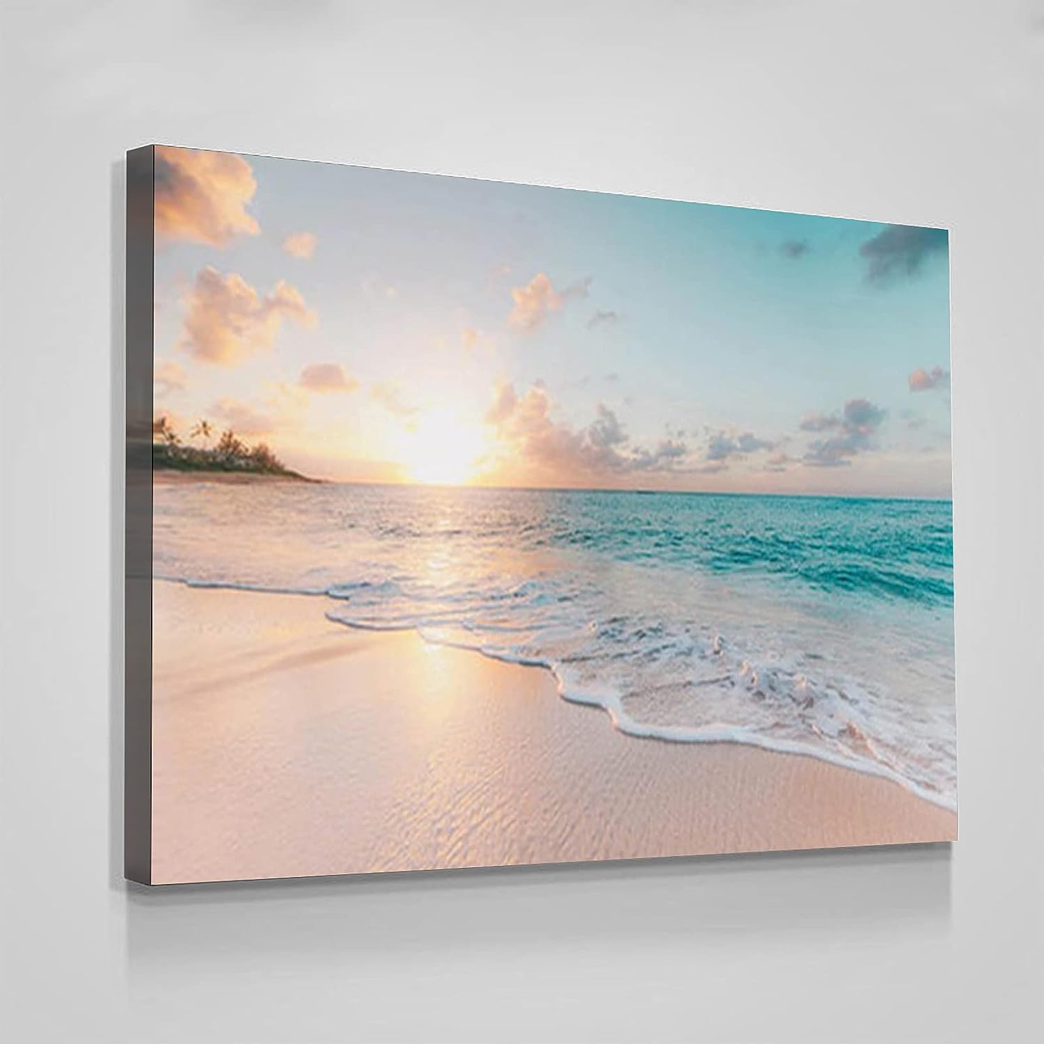 MUSAPILUX Hawaii Beach Peaceful Sunrise Poster Canvas Art Print Canvas wall art For living room bedroom office home decoration artwork 12 inch x16 inch Framed white 4