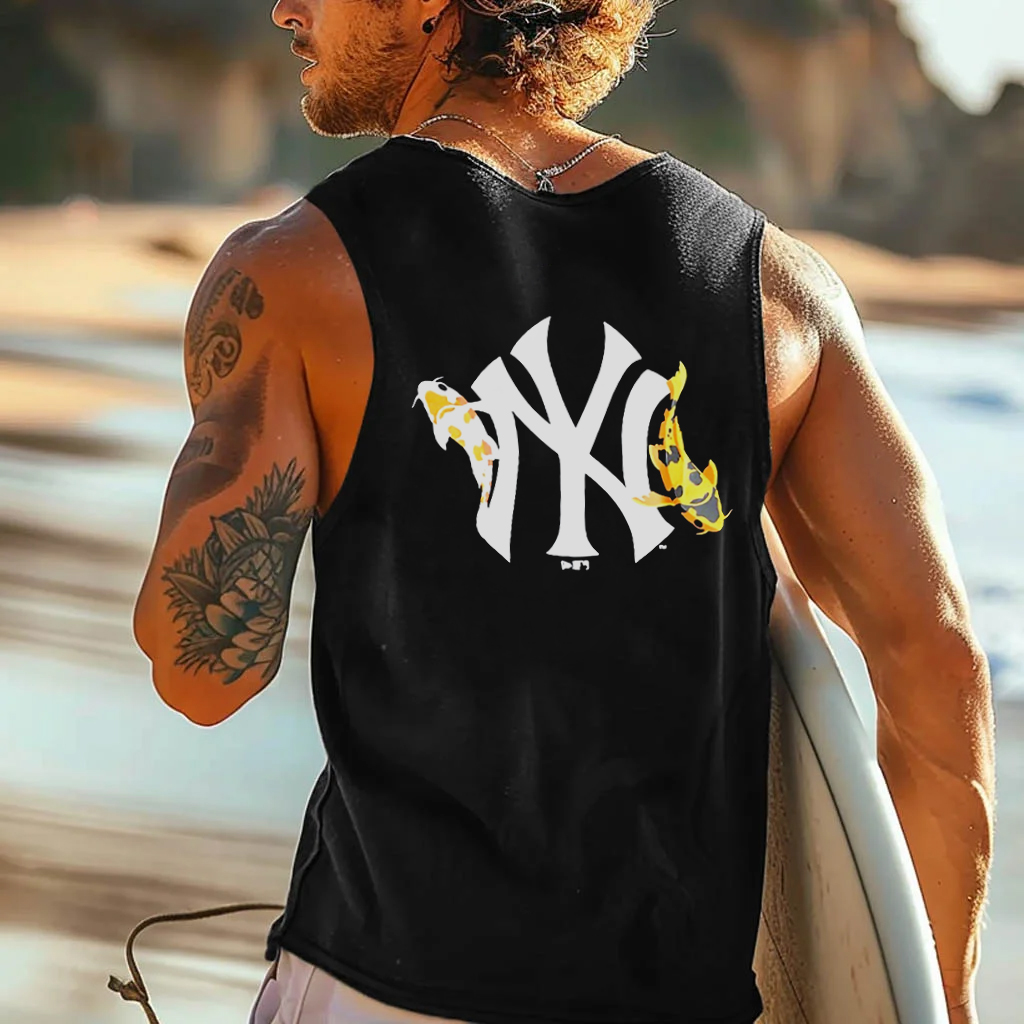 MLB Fun Carp Print Oversized Cotton Tank Top