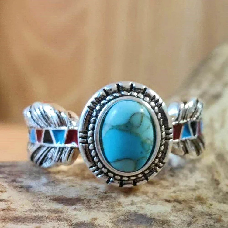 Olivenorma Turquoise Eagle Feather Ring