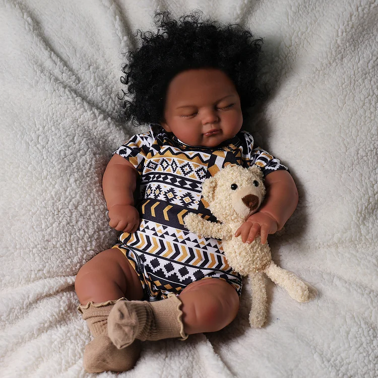 Babeside Jimi 20'' Reborn Baby Doll Sleeping African American Boy With Geometric Romper