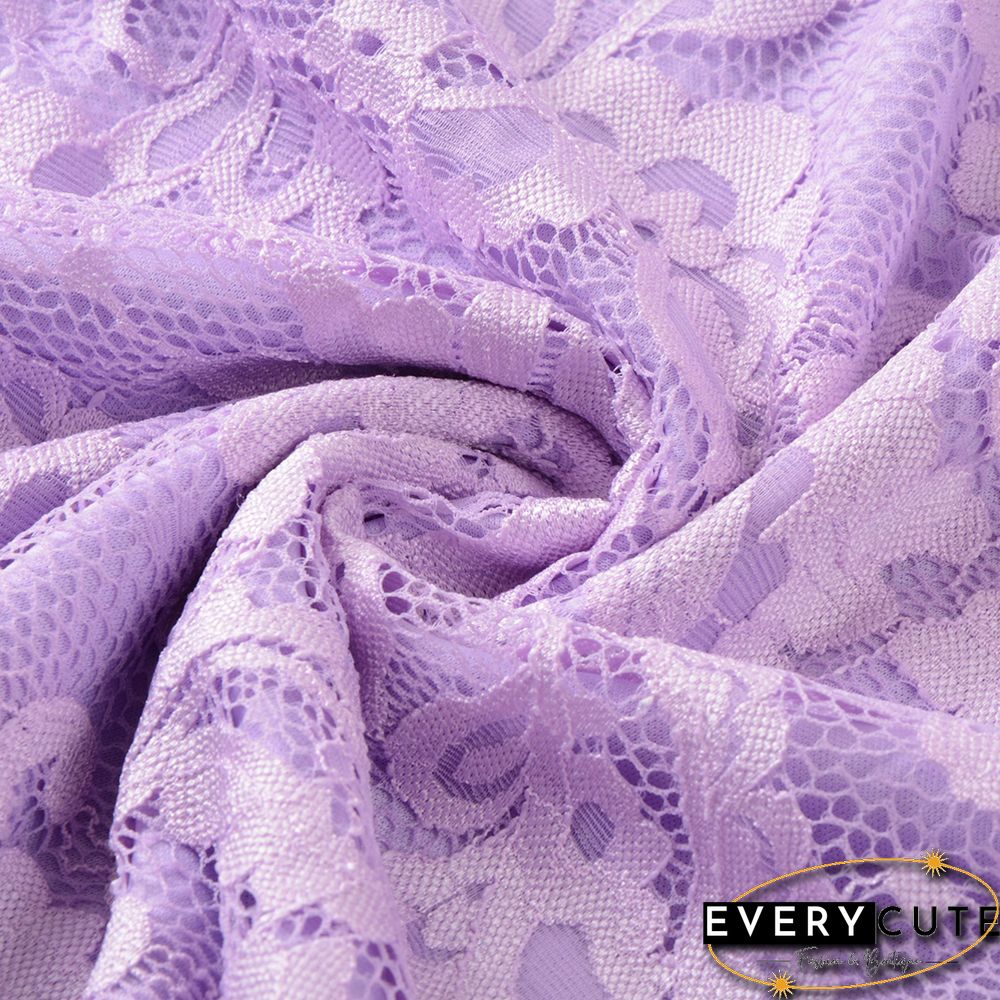 Light Purple Sleeveless High Low Lace Evening Dress