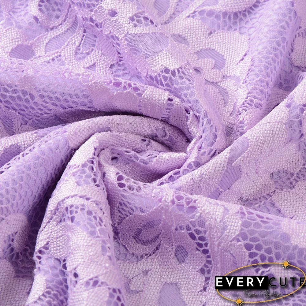 Light Purple Sleeveless High Low Lace Evening Dress