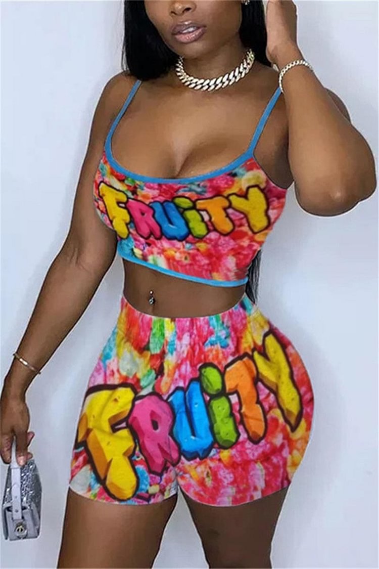 Sexy Sling Top Shorts Print Two Piece - Life is Beautiful for You - SheChoic