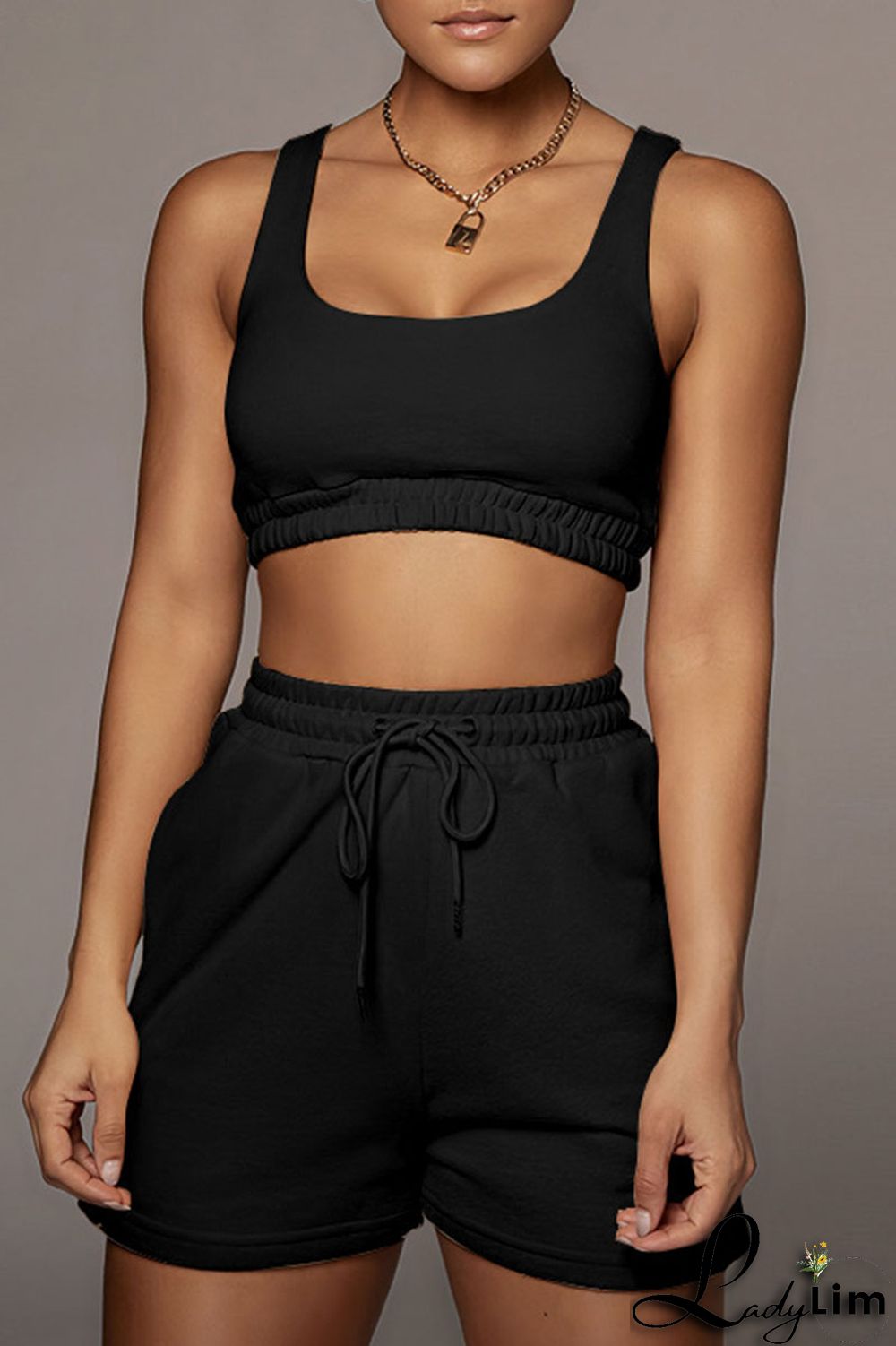 White Casual Sportswear Solid Split Joint U Neck Sleeveless Two Pieces