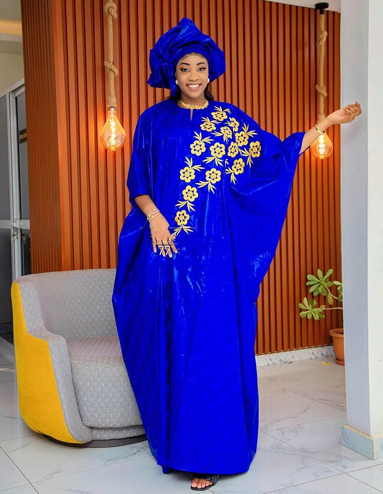 African Dress For Woman Bazin Riche Embroidery Deign Long Dress Free Size Big Size QueenFunky