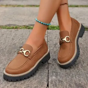 Breakj Breakj Wind Small Leather Shoes Women Spring And Autumn 2025 New Fashion Retro Color Casual Thick-Heeled Single Shoes