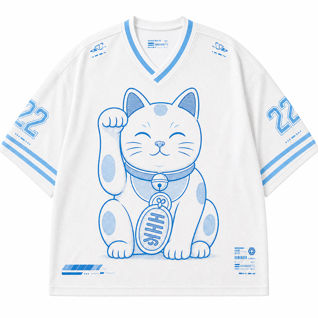 Blue Maneki Neko Mesh Jersey