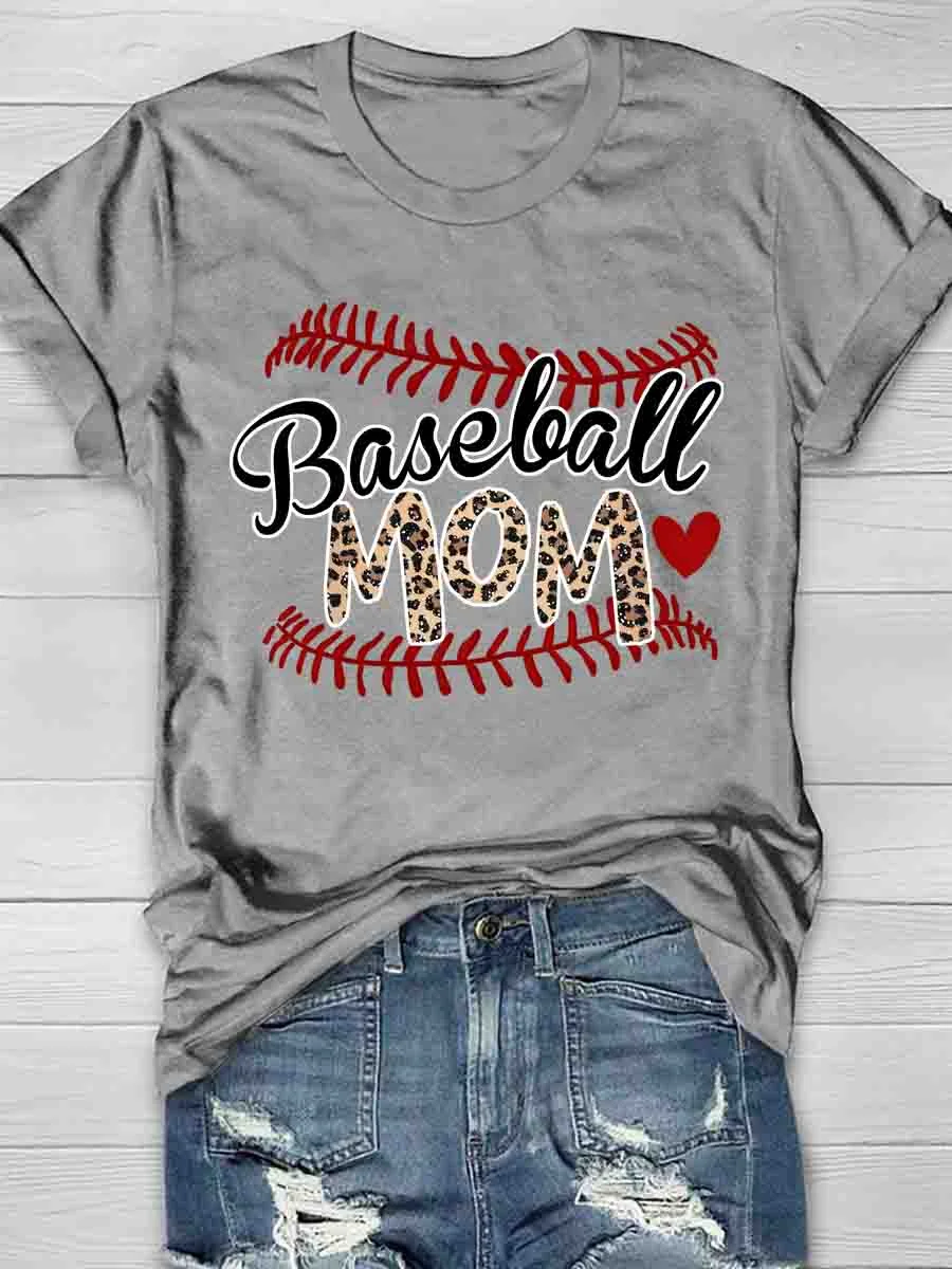 Baseball Mom Print Short Sleeve T-Shirt