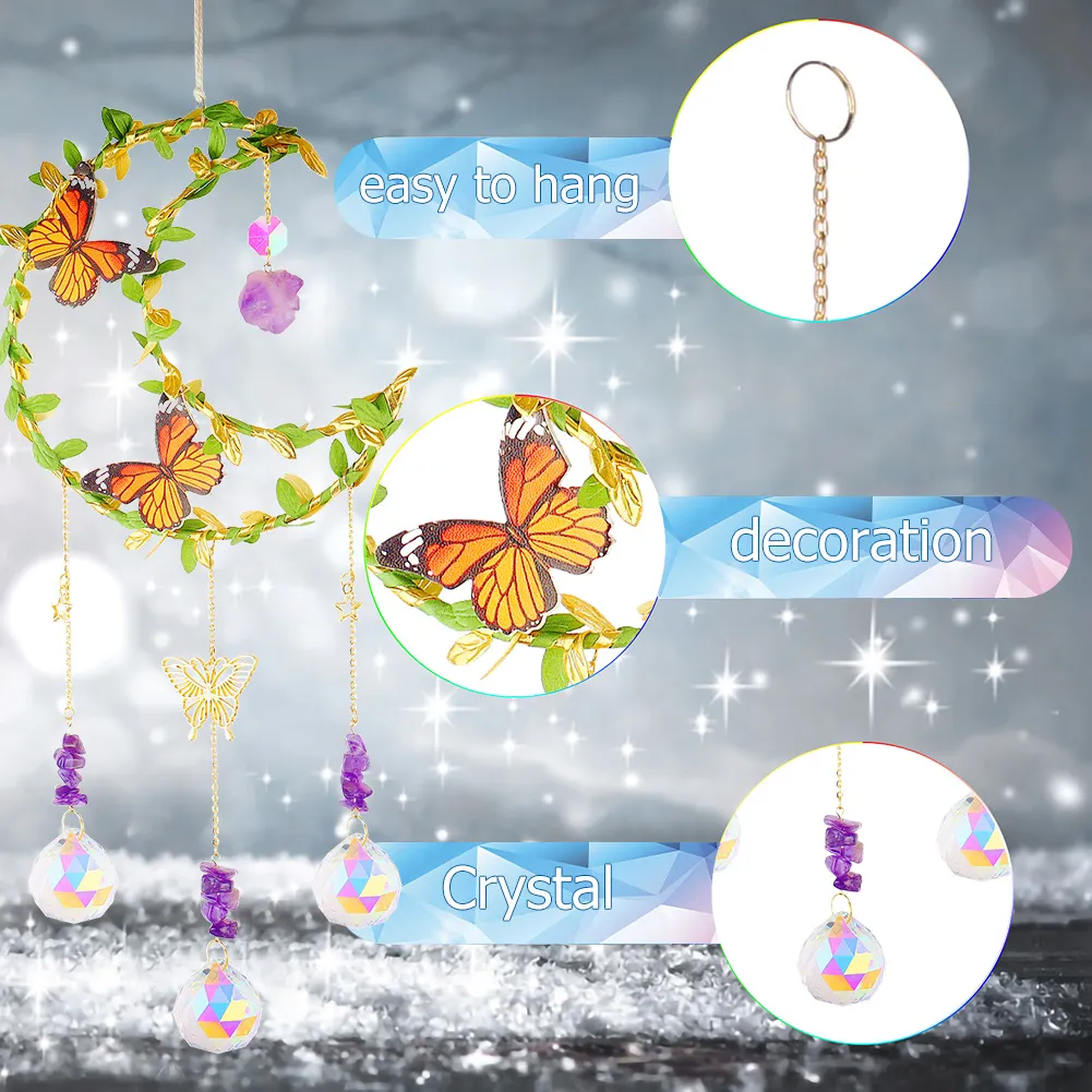 Crystal Wind Chime Prism Catchers Ornament Home Room Garden Decor (Moon 1)