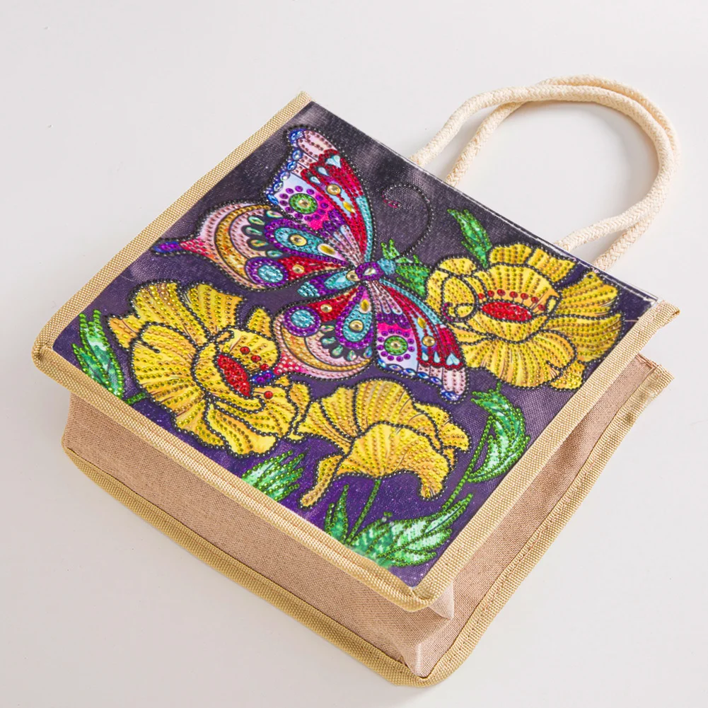 DIY Diamond Painting Linen Shopping Bag - Butterfly Flower