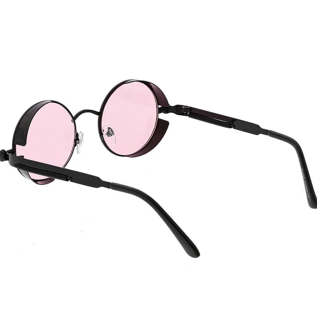 Steampunk Metal Round glasses With Metal Side Cover Flat Lens 42mm