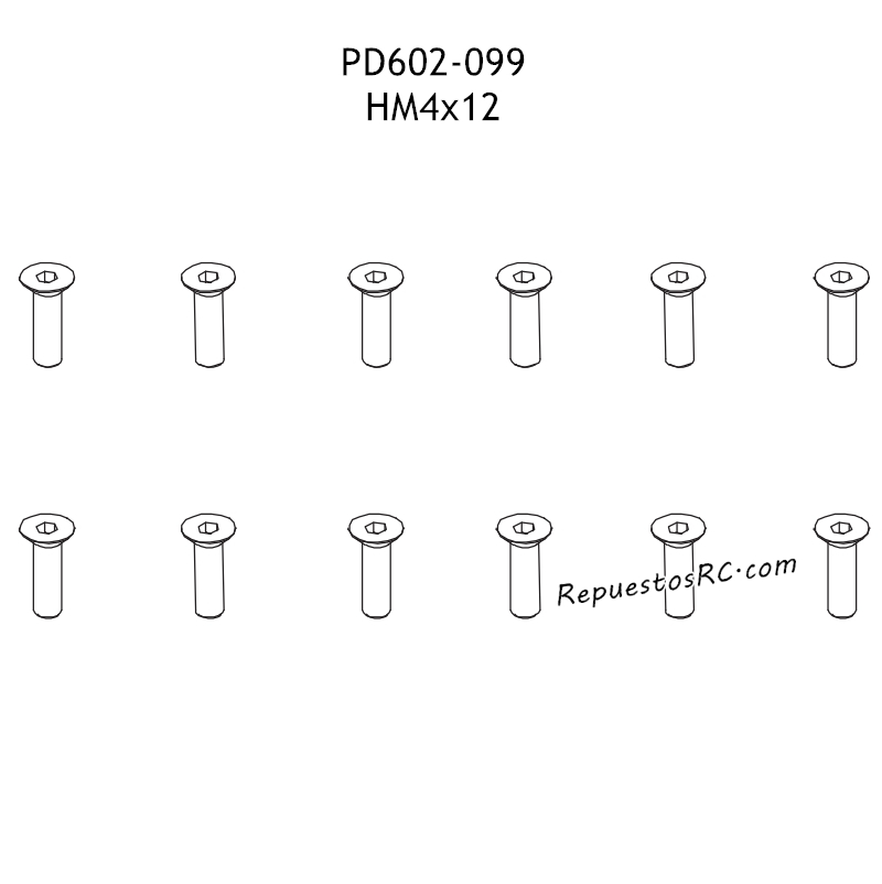 PD RACING TK10 Piezas HM4x12 Tornillo Hexagonal de Cabeza Plana PD602-099