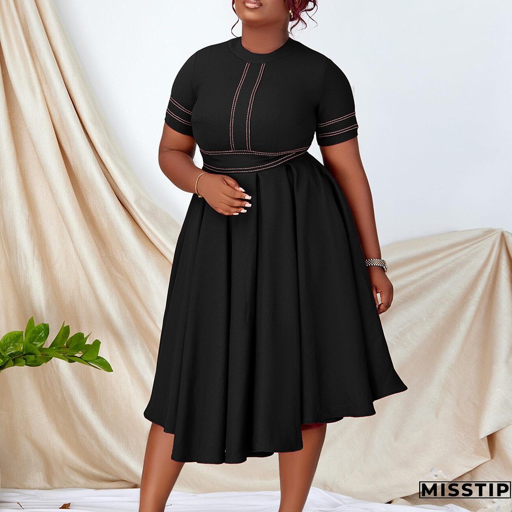 Plus Size Women's Summer Chic Elegant Oversized A-Line Short Sleeve Dress