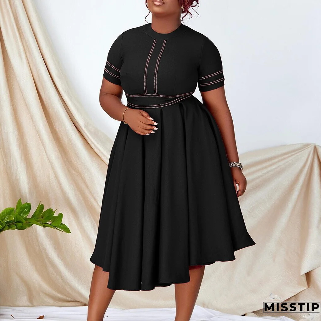 Plus Size Women's Summer Chic Elegant Oversized A-Line Short Sleeve Dress