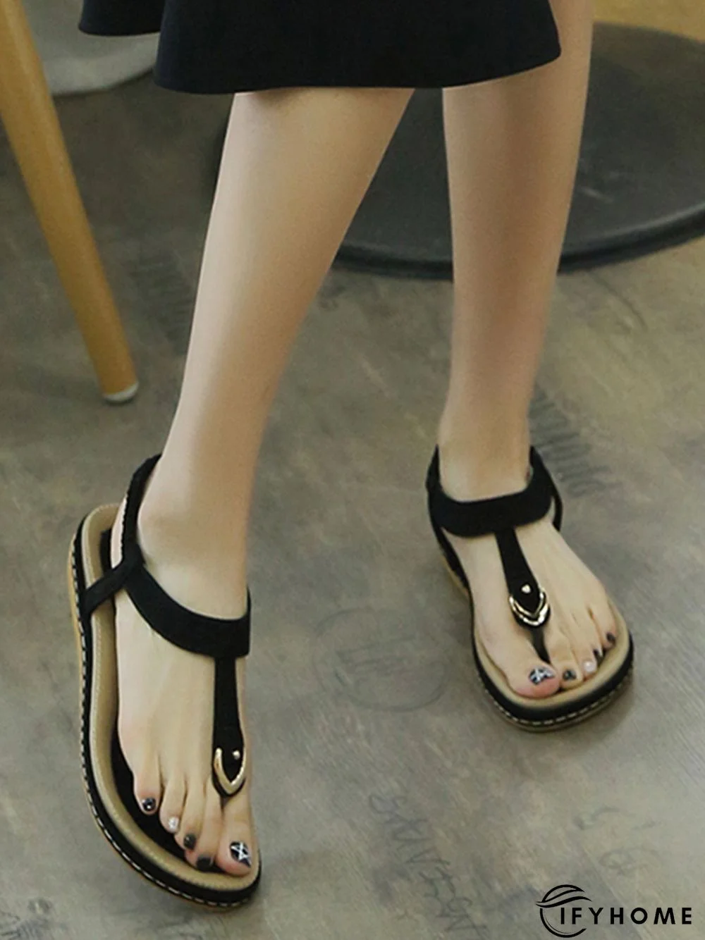 Women's Beach Metal Buckle Trim Flip-On Sandals | IFYHOME