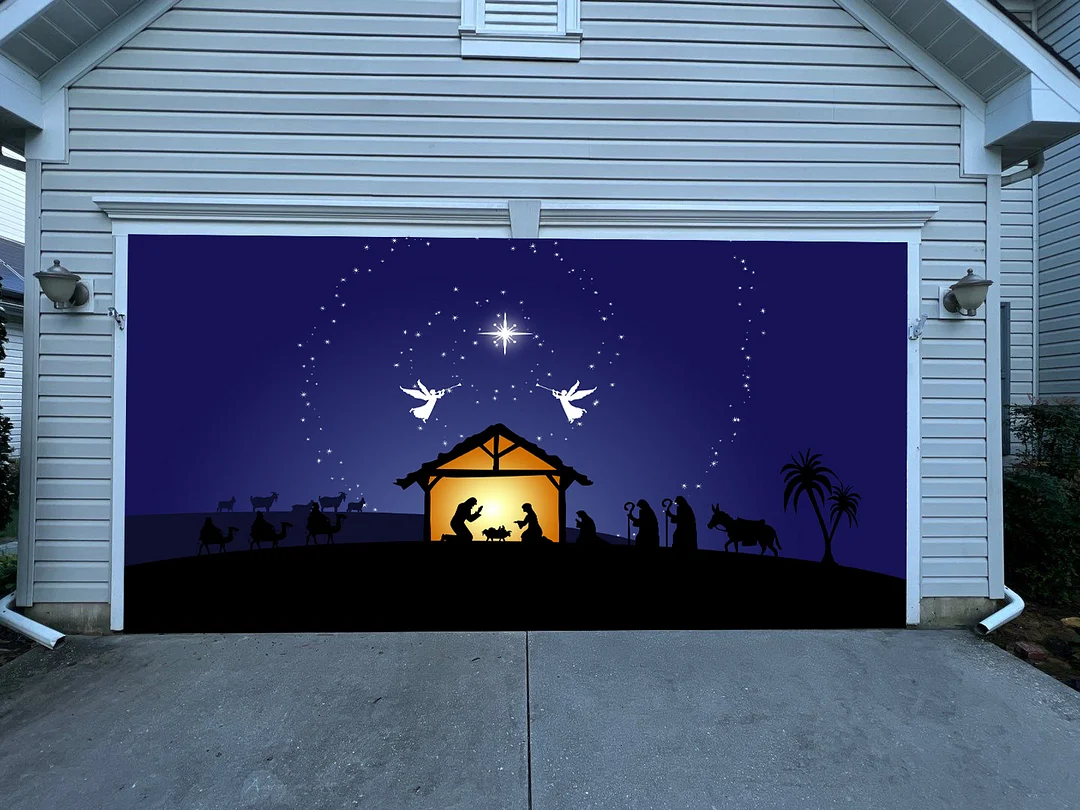 Nativity Scene O' Holy Night-Christmas Garage Door Decor Mural for Double Car Garage